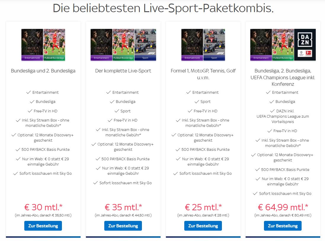 Sportpakete bei Sky Stream