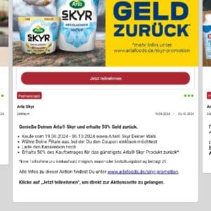 50% Cashback auf Arla Skyr über scondoo Partnerangebot