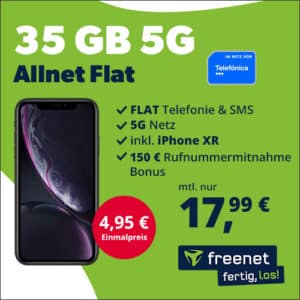 🤑 35GB 5G/LTE Allnet für 17,99€/Monat + 150€ Wechselbonus + 0,00€ AG + Apple iPhone XR (64GB) für 4,95€