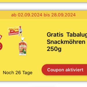 Gratis Coupon für Tabaluga Snackmöhren 250g in der Netto App