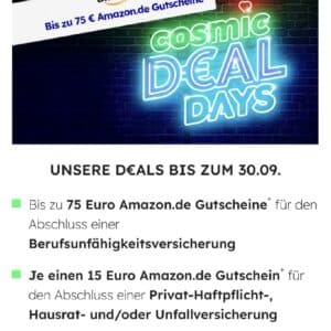 cosmos direct: 15€ Amazon Gutschein bei Abschluss einer Privat-Haftpflicht-/Hausrat-/Unfallversicherung