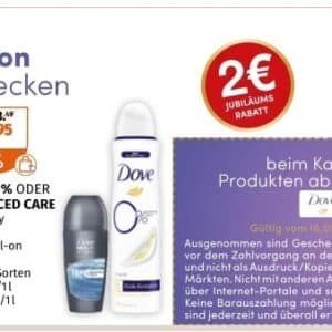 ✅ Jubiläumsaktion: 2 Euro Rabatt bei Dove-Käufen ab 8 Euro!