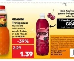 1 Flasche granini FRESH Gratiszugabe  bei Kaufland beim Kauf von 6 Flaschen