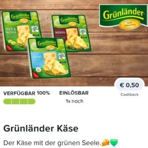 0,50€ Cashback auf Grünländer Käse bei Marktguru