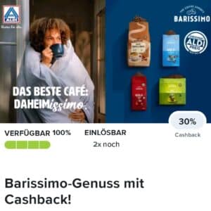 30% Cashback auf Barissimo Kaffee (Aldi Nord) bei Marktguru