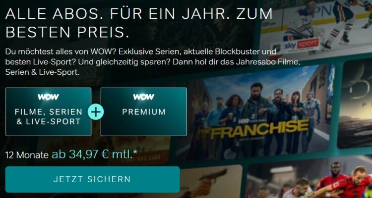 WOW Filme, Serien & Live-Sport + Premium - 12 Monate ab 34,97€ mtl.