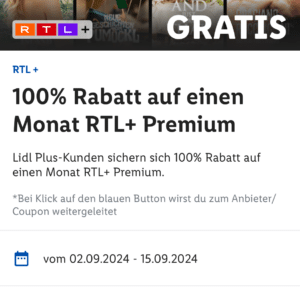 1 Monat RTL+ kostenlos mit Lidl Plus