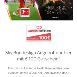 Sky Bundesliga Angebot mit 100 € Wunschgutschein