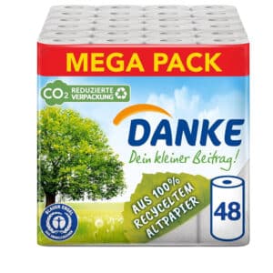 Danke Küchenrolle, Mega Pack, 12 Packungen 48 Rollen x 45 Blatt für 28,05€ (statt 49,99€)