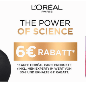 6€ Rabatt beim Kauf von LOréal Paris Produkten (inkl. Men Expert) im Wert von 30€ - Bereits rabattierte Duschgele, Deos, Gesichtscremes &amp; mehr!