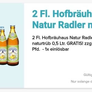 Gratis 2 Flaschen Hofbräuhaus Naturradler in der Logo App