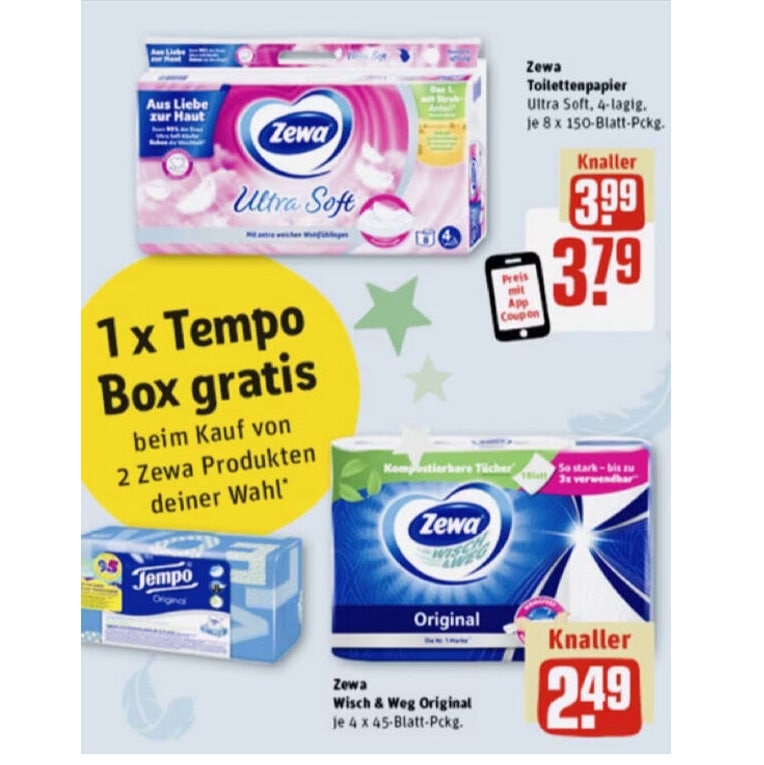 Gratis Tempobox zu 2x Zewa Produkten bei Rewe – So funktioniert’s