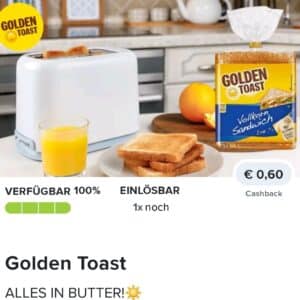 0,60€ Cashback auf Golden Toast bei Marktguru