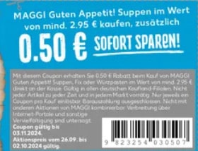 MAGGI Guten Appetit! Suppen im Wert von mind. 2.95 € kaufen, zusätzlich 0.50 € SOFORT SPAREN!