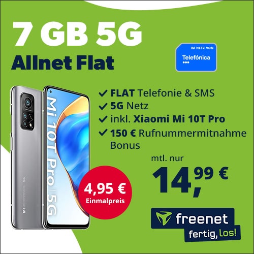 Thumbnail 🤑 Xiaomi Mi 10T Pro (128GB) für 4,95€ + 7GB 5G Allnet Flat für 14,99€/Monat + 150€ Wechselbonus + 0€ AG (Telefónica o2)