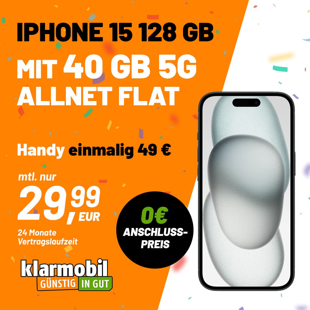 Thumbnail Letzte Chance! 😱 für je 49,99€ 👉 Apple iPhone 15 | Samsung Galaxy S24 | Google Pixel 9 + 40GB 5G &amp; LTE Vodafone Allnet für 29,99€/Monat + 0,00€ AG (Klarmobil Allnet)