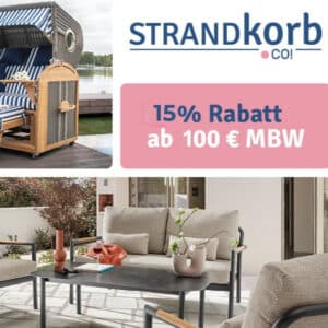 15% auf wunderschöne Strandkörbe, Gartenmöbel & Co. bei strandkorb.co