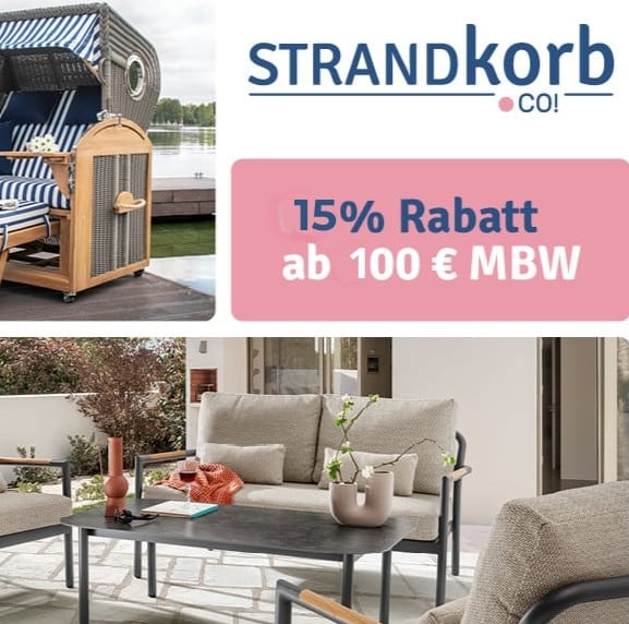 Thumbnail 15% auf wunderschöne Strandkörbe, Gartenmöbel &amp; Co. bei strandkorb.co