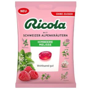 Ricola Himbeere Melisse, 75g Beutel original Schweizer Kräuter-Bonbons mit 13 Alpenkräutern für 1,23€(statt 1,99€)