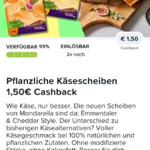 1,50€ Cashback auf Mondarella pflanzliche Käsescheiben bei Marktguru