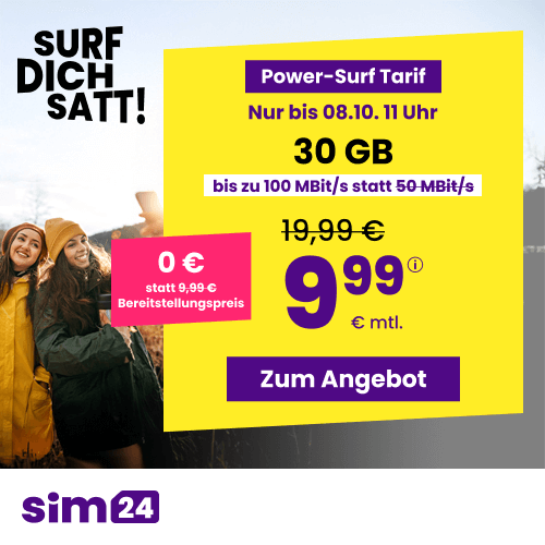 Thumbnail 😱 mtl. kündbare 5G/LTE Handy Allnets 📲 6GB für 4,99€ | 15GB für 6,99€ | 30GB für 9,99€ | Unlimited für 19,99€ (SIM24 im 1&amp;1-Netz)