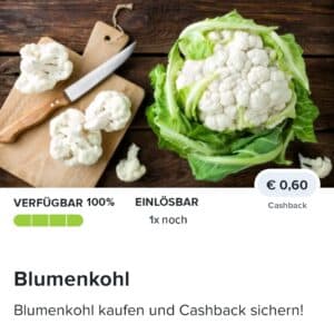 0,60€ Cashback auf Blumenkohl bei Marktguru