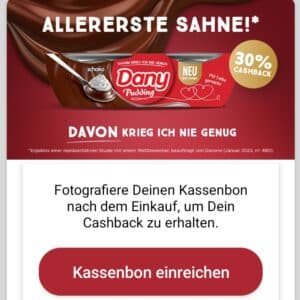 30% Cashback auf Dany Sahne bei scondoo