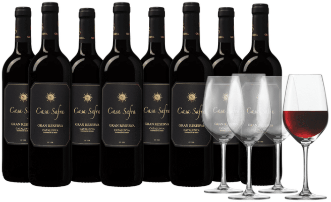 8 Flaschen Casa Safra Black Label Gran Reserva + 4 Schott Zwiesel Gläser