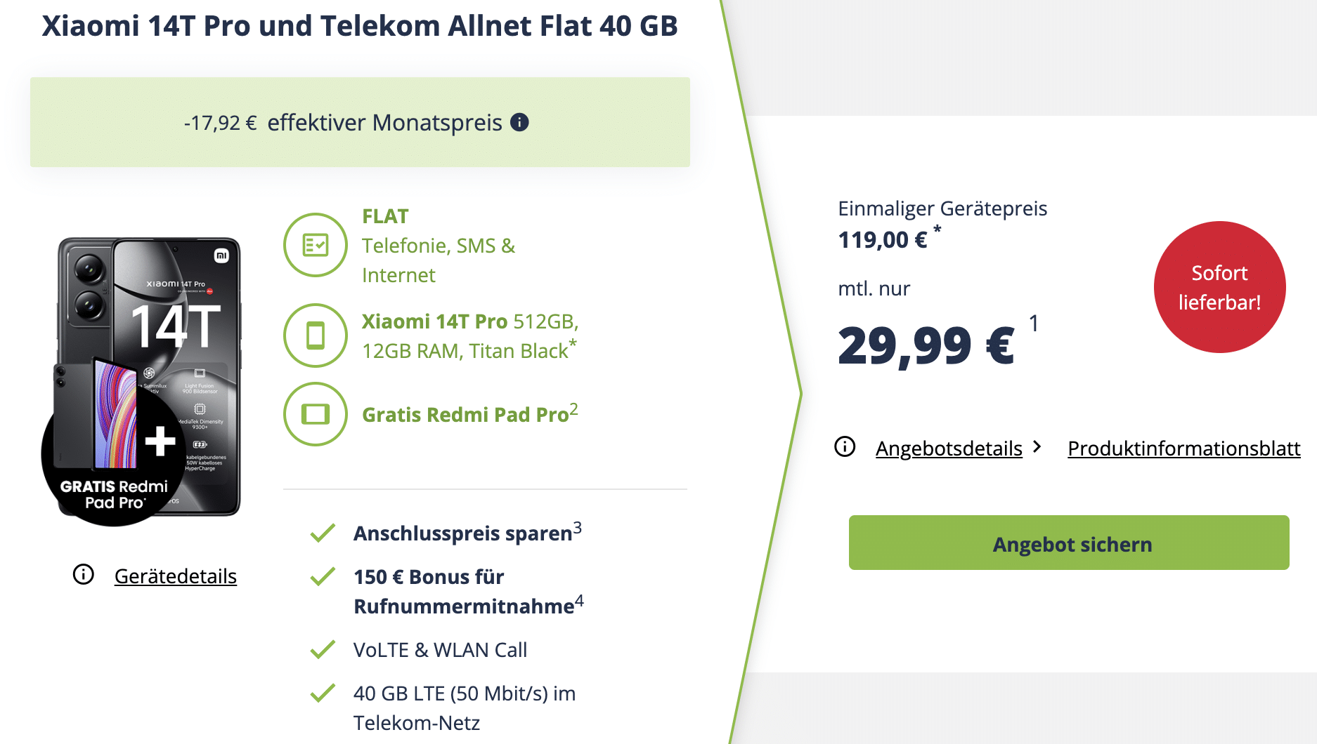 Xiaomi 14T Pro und Telekom Allnet Flat 40 GB