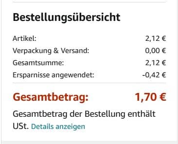 Rechnung bei Amazon - Gesamtbetrag 1,70€