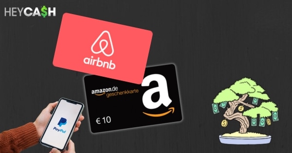 HeyCash-Logo; PayPal; Amazon-Gutschein; Airbnb-Gutschein; Geldbaum