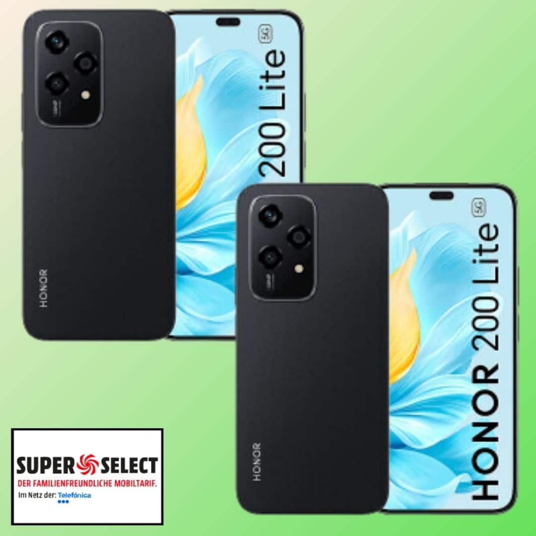 Eff. gratis! 🔥 2x Honor 200 LITE (256GB) für einmalig 1€ + 13GB LTE Allnet für 14,99€/Monat + 30€ Wechselbonus (Super Select M)