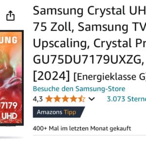 Samsung 75“ UHD TV für 697€ (GU75DU7179UXZG, Deutsches Modell)