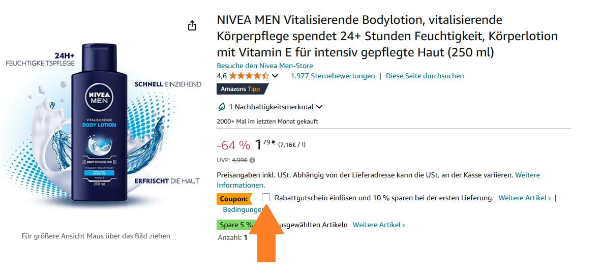 10% Rabattgutschein einlösen auf Nivea Men Bodylotion