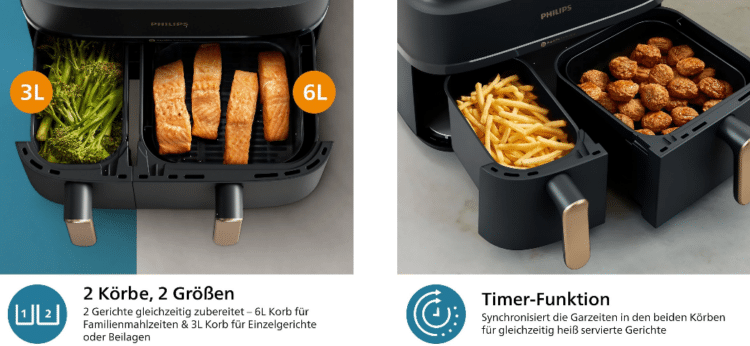 Heißluftfritteuse Philips NA352/00 Airfryer 3000 Series Dual Basket