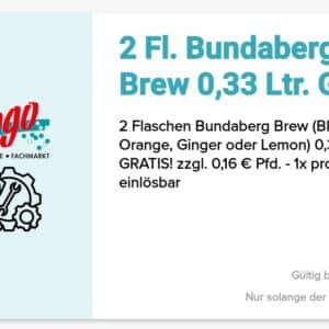 Gratis 2 Flaschen Bundaberg Brew in der Logo App 1x pro Tag