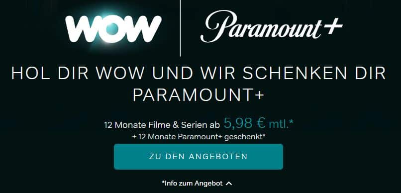 WOW mit Paramount+ 12 Monate für je nur 5,98€ mtl.