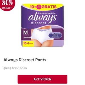 80% Rabatt auf Always discreet Pants (Rossmann App)