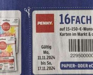 Penny/Payback: 16fach Punkte auf Wunschgutscheine im Markt und in der Penny Kartenwelt ab dem 11. November