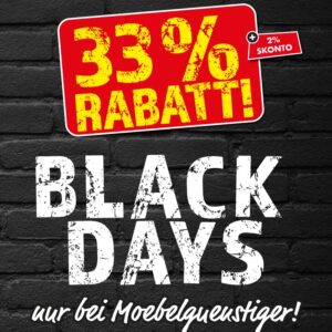 Black Days bei MöbelGünstiger: 33 % Rabatt auf Markenmöbel + weitere Vorteile!