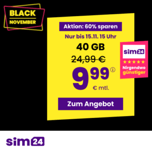 😱 mtl. kündbare 5G/LTE Handy Allnets 📲 7GB für 4,99€ | 20GB für 6,99€ | 40GB für 9,99€ | 80GB für 14,99€ (SIM24 im 1&amp;1-Netz)