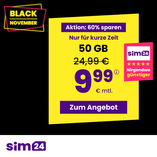 Thumbnail mtl. kündbare 5G/LTE Handy Allnet mit 10GB für 4,99€ 😱 oder 20GB für 6,99€ | 50GB für 9,99€ | 80GB für 19,99€ (SIM24 im 1&amp;1-Netz)