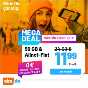 5G/LTE Handy Allnets 📲 50GB für 11,99€ | 15GB für 5,99€ | 25GB für 7,99€ | 80GB für 19,99€ ⏰ nur für kurze Zeit (sim.de im 1&amp;1-Netz)