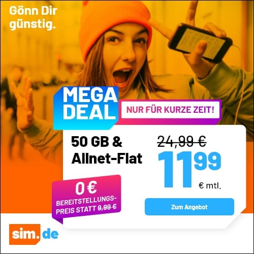 Thumbnail 5G/LTE Handy Allnets 📲 50GB für 11,99€ | 15GB für 5,99€ | 256GB für 7,99€ | 80GB für 19,99€ ⏰ nur für kurze Zeit (sim.de im 1&amp;1-Netz)