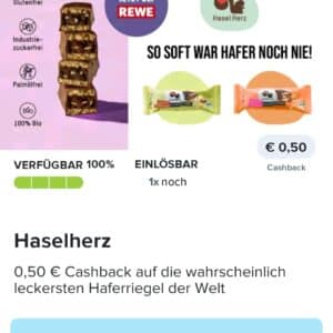 50% Cashback auf HaselHerz Haferriegel nur bei Rewe &amp; Marktguru