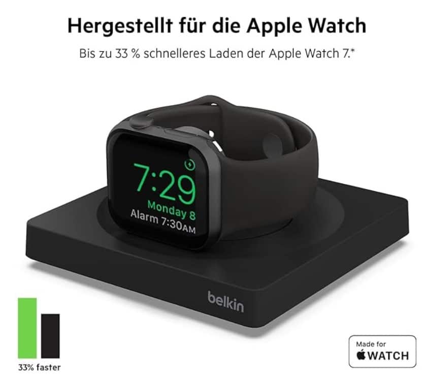 Belkin Schnellladegerät für die Apple Watch 7 / 8 / 9 / 10 Ultra in Schwarz (MFi-zer­ti­fi­zier­t) für 29,99€ (statt 41,99€)