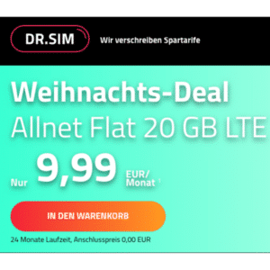 keine Anschlussgebühr 💊 Vodafone-Netz: 20GB / 30GB / 40GB LTE Allnet für 9,99€ / 14,99€ / 19,99€ (auch als mtl. kündbar) - DR. SIM