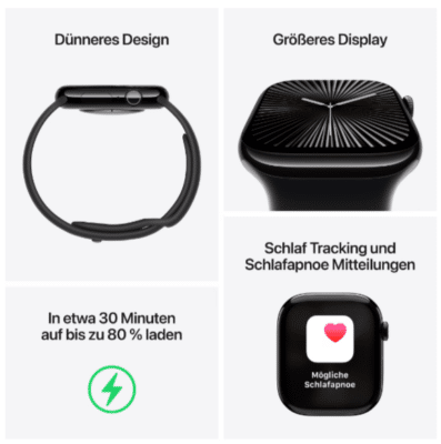 Apple Watch Series 10 GPS 46mm Aluminium Diamantschwarz Sport Loop Ink
