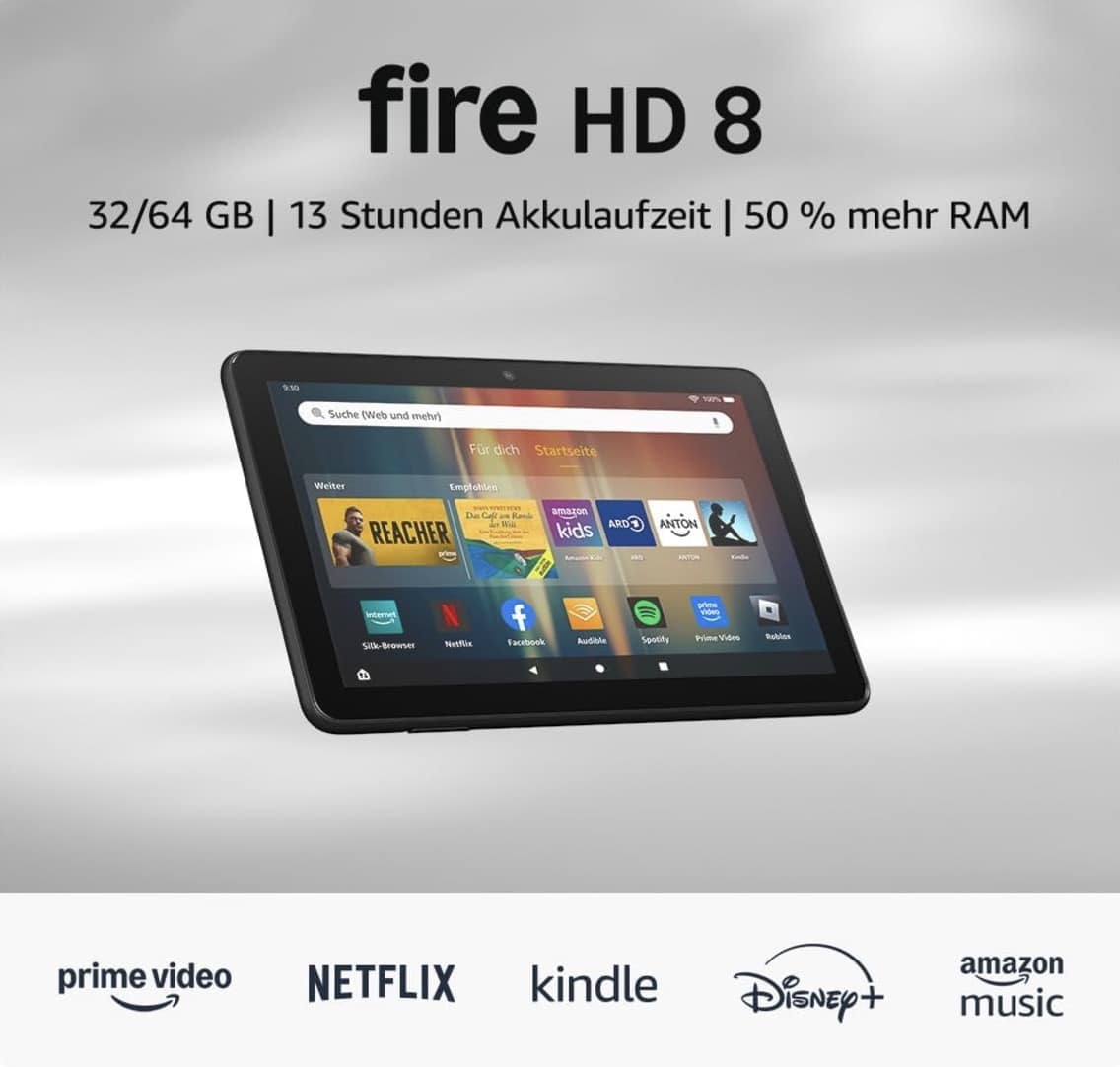 Thumbnail Amazon Fire HD 8 (2024) 32GB, mit Werbung für 64,99€ (statt 85€)