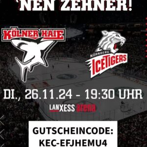 Tickets für 10 €: Kölner Haie vs. Nürnberg Ice Tigers am 26.11.2024